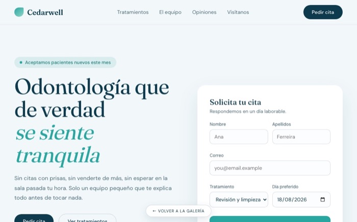 Vista previa del sitio demo Cedarwell