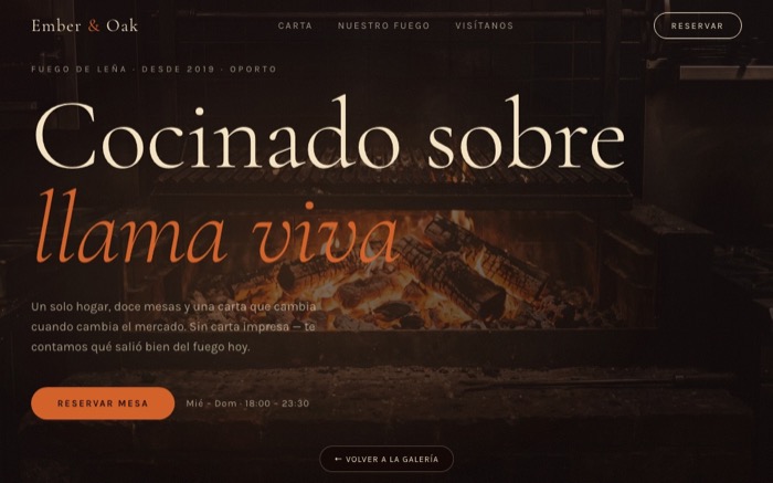 Vista previa del sitio demo Ember & Oak