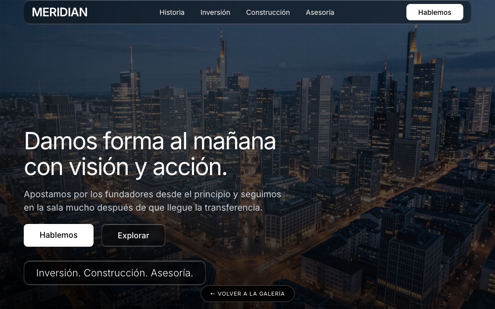 Sitio demo Meridian — home de firma de inversión corporativa