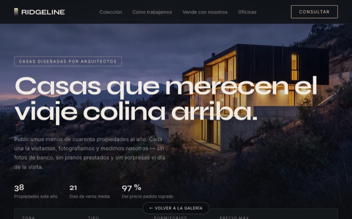 Vista previa del sitio demo Ridgeline